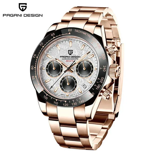 40mm Men's Quartz Watches - Sapphire Retro Chronograph Stainless Steel Waterproof Watch