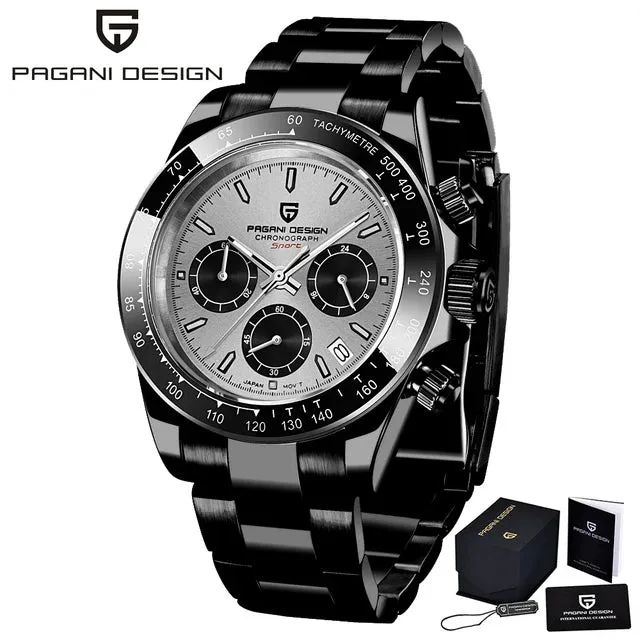 40mm Men's Quartz Watches - Sapphire Retro Chronograph Stainless Steel Waterproof Watch