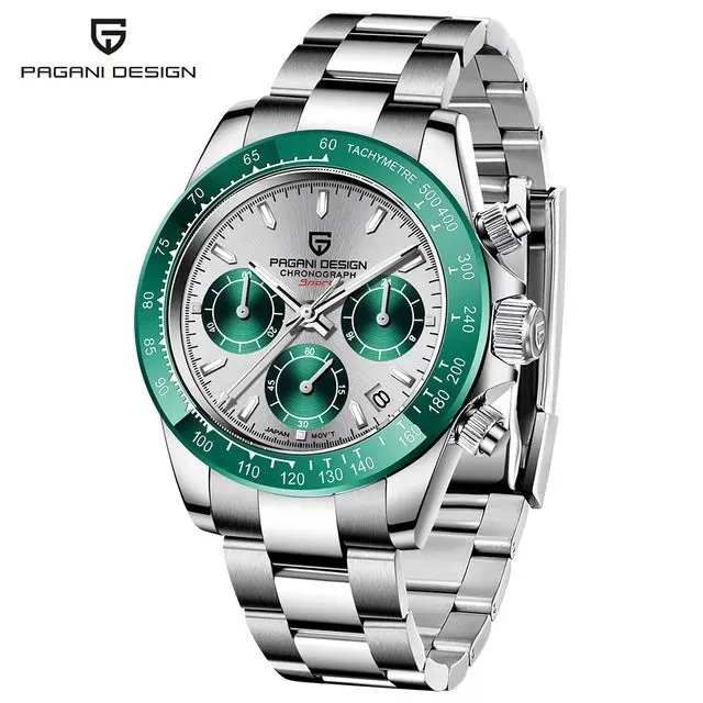 40mm Men's Quartz Watches - Sapphire Retro Chronograph Stainless Steel Waterproof Watch