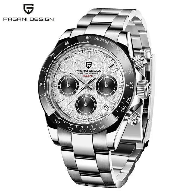 40mm Men's Quartz Watches - Sapphire Retro Chronograph Stainless Steel Waterproof Watch