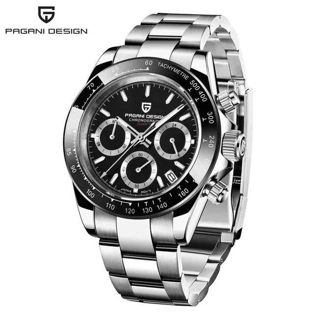 40mm Men's Quartz Watches - Sapphire Retro Chronograph Stainless Steel Waterproof Watch