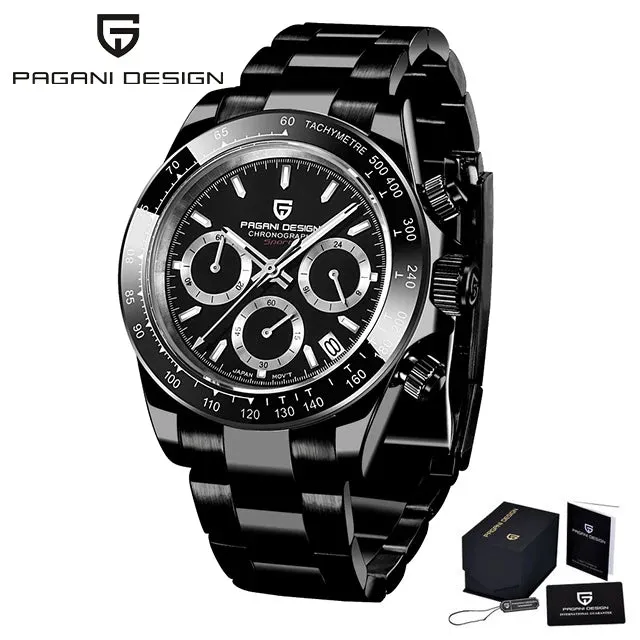 40mm Men's Quartz Watches - Sapphire Retro Chronograph Stainless Steel Waterproof Watch