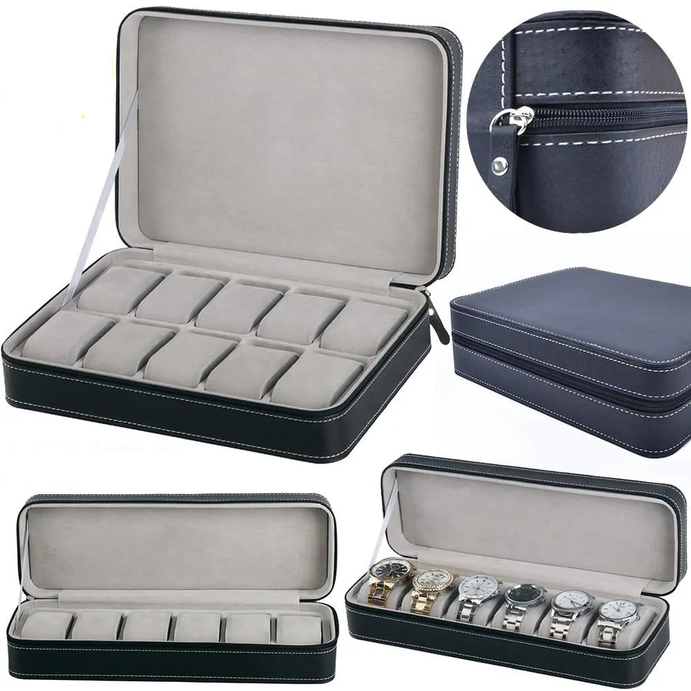 6/10/12 Slots Portable PU Leather Watch Storage Box & Organizer