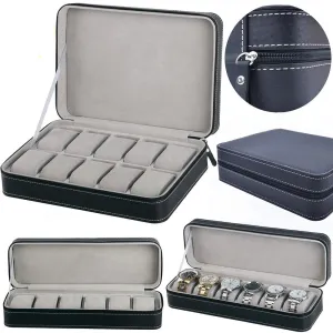 6/10/12 Slots Portable PU Leather Watch Storage Box & Organizer