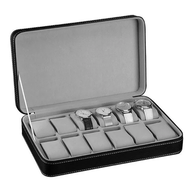 6/10/12 Slots Portable PU Leather Watch Storage Box & Organizer