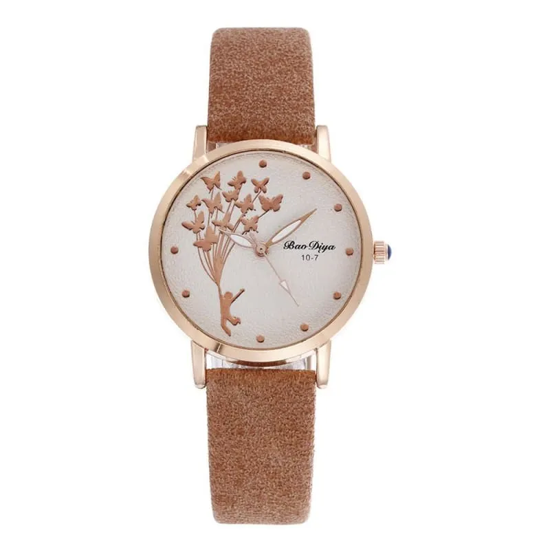 Abigale - Simple Brown Quartz Butterfly Watch
