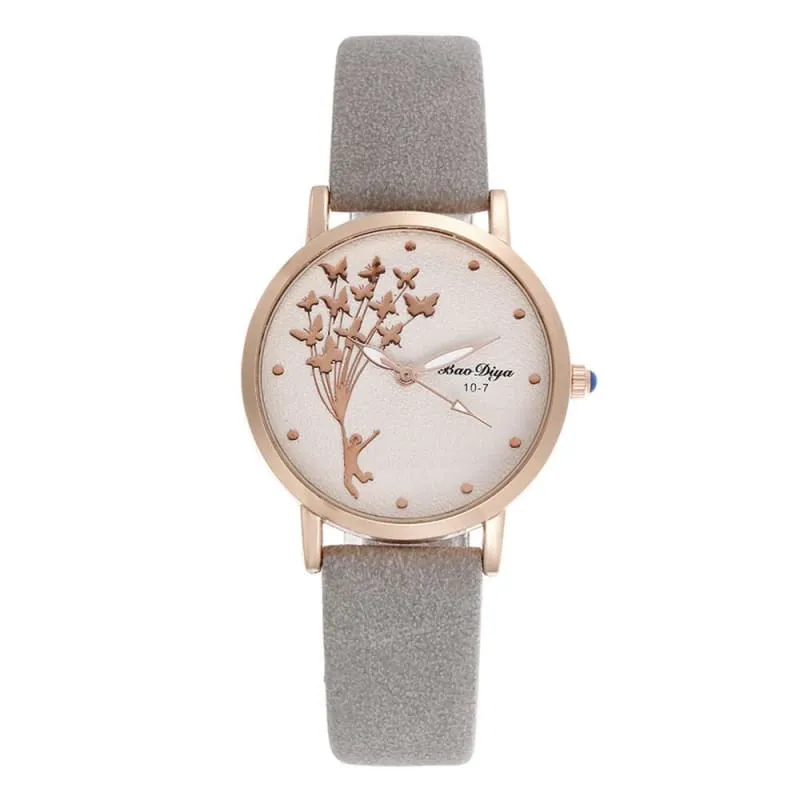 Abigale - Simple Brown Quartz Butterfly Watch