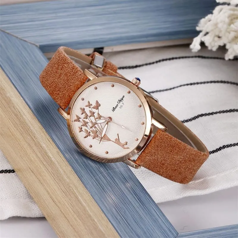 Abigale - Simple Brown Quartz Butterfly Watch