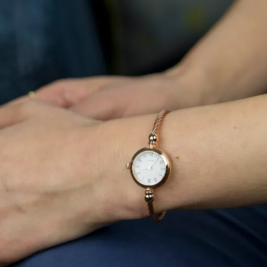 Adjustable Bangle Bracelet Watch with White Roman Dial