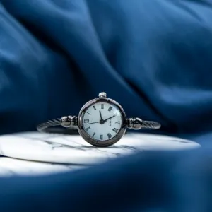 Adjustable Bangle Bracelet Watch with White Roman Dial