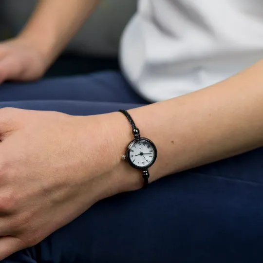 Adjustable Bangle Bracelet Watch with White Roman Dial