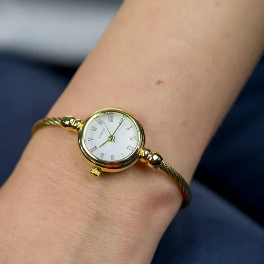 Adjustable Bangle Bracelet Watch with White Roman Dial