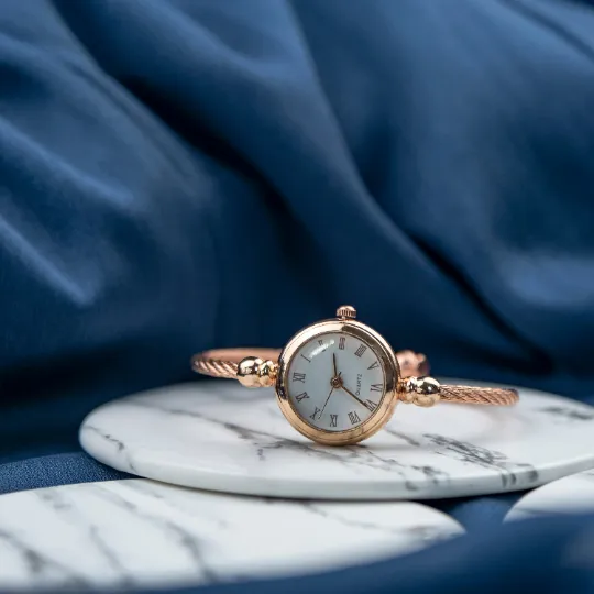 Adjustable Bangle Bracelet Watch with White Roman Dial