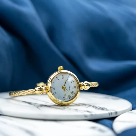 Adjustable Bangle Bracelet Watch with White Roman Dial