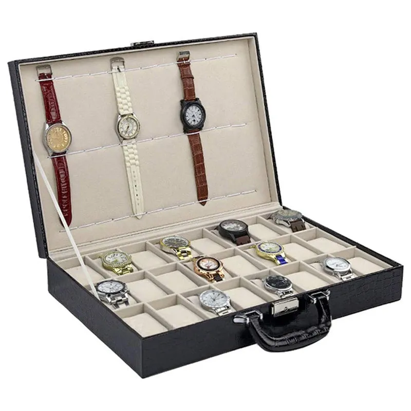 Alligator Leatherette Watch Case for 24 Watches