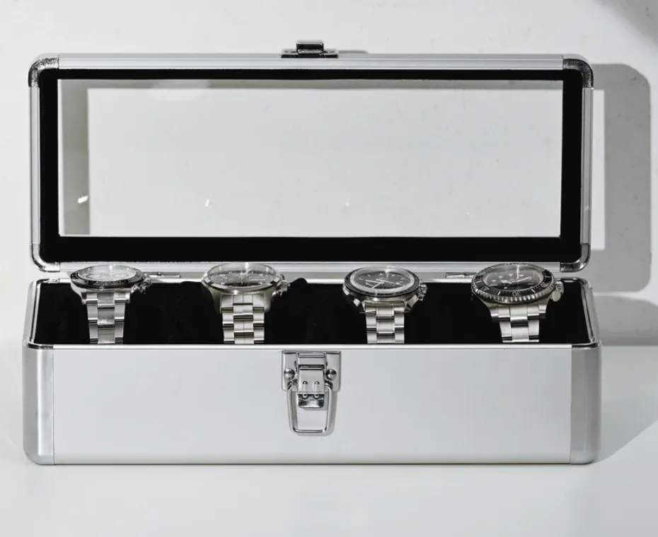 Aluminum watch case for 4 watches, 4 watch collection cases, aluminum, 1 piece ES-SE54025AL