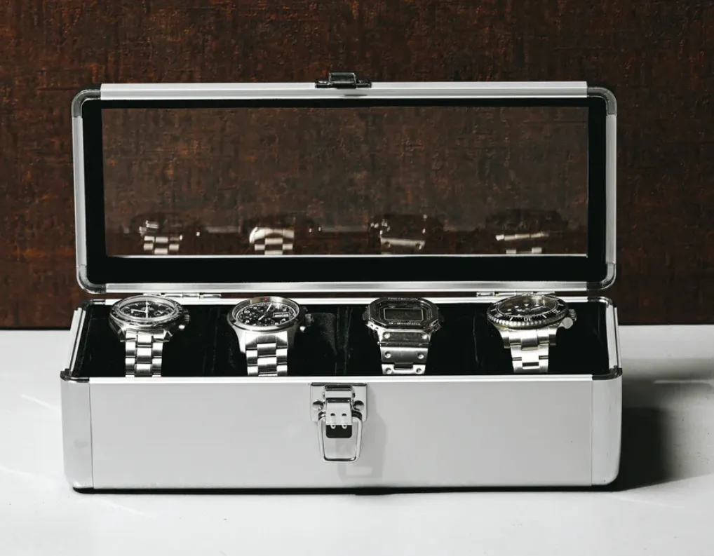 Aluminum watch case for 4 watches, 4 watch collection cases, aluminum, 1 piece ES-SE54025AL