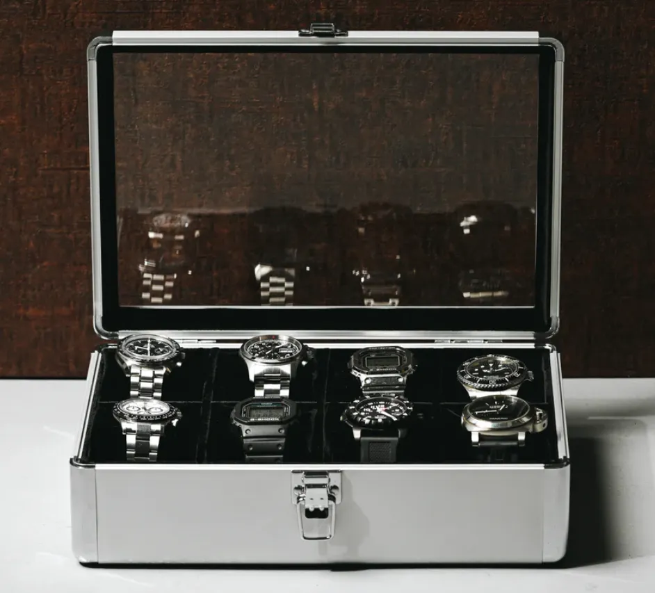 Aluminum watch case for 8 watches, 8 watch collection case, made of aluminum, 1 piece ES-SE54030AL
