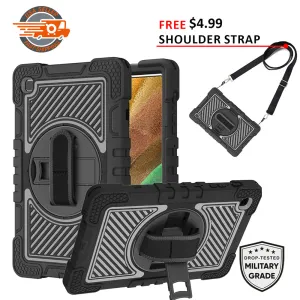 AMZER TUFFEN Multilayer Case with 360 Degree Rotating Kickstand with Shoulder Strap, Hand Grip for Samsung Galaxy Tab A7 Lite T220 / T225 (8.7 inch)