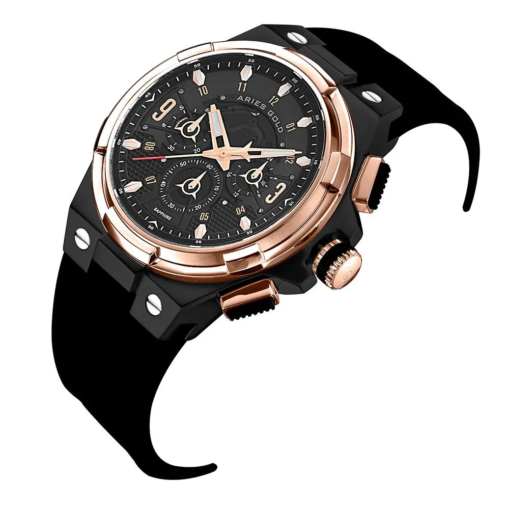 Aries Gold Analog Lightning Black High-Tech Silicon Strap G 7016 BKRG-BKRG Watch