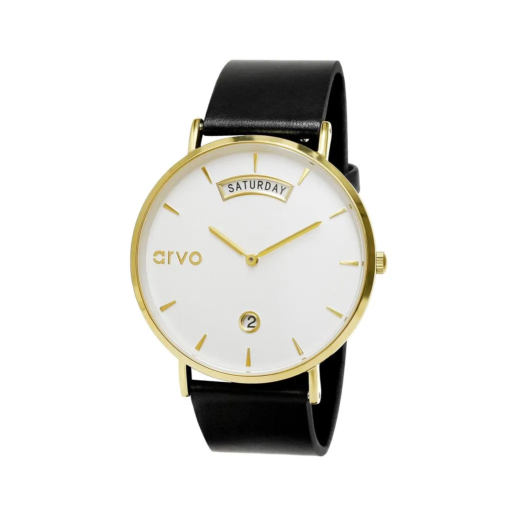 Arvo Awristacrat Watch - Gold - Black Leather Band by Arvo