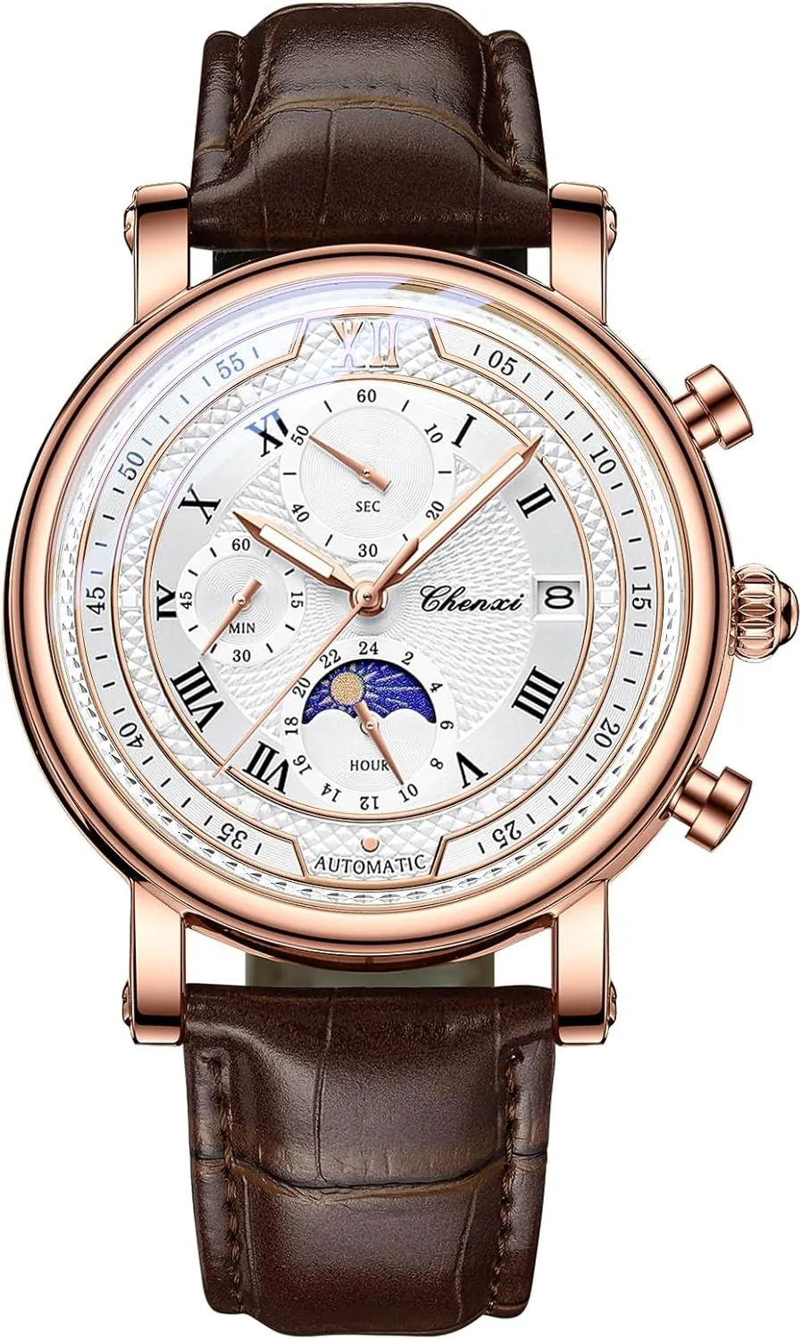 Avaner Men's Leather Strap Watches: Analog Quartz Classic Wrist Watches with Three-Eye Dials and Date