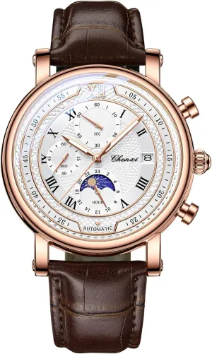 Avaner Men's Leather Strap Watches: Analog Quartz Classic Wrist Watches with Three-Eye Dials and Date