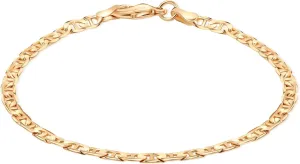 Barzel 18K Gold Plated Flat Mariner/Marina Link Chain Bracelet - Made In Brazil