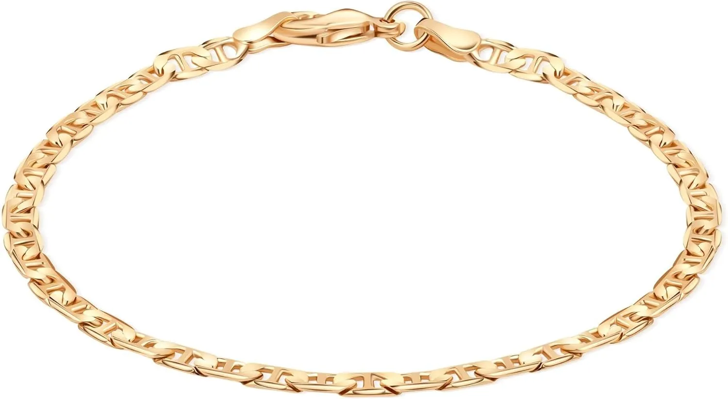 Barzel 18K Gold Plated Flat Mariner/Marina Link Chain Bracelet - Made In Brazil