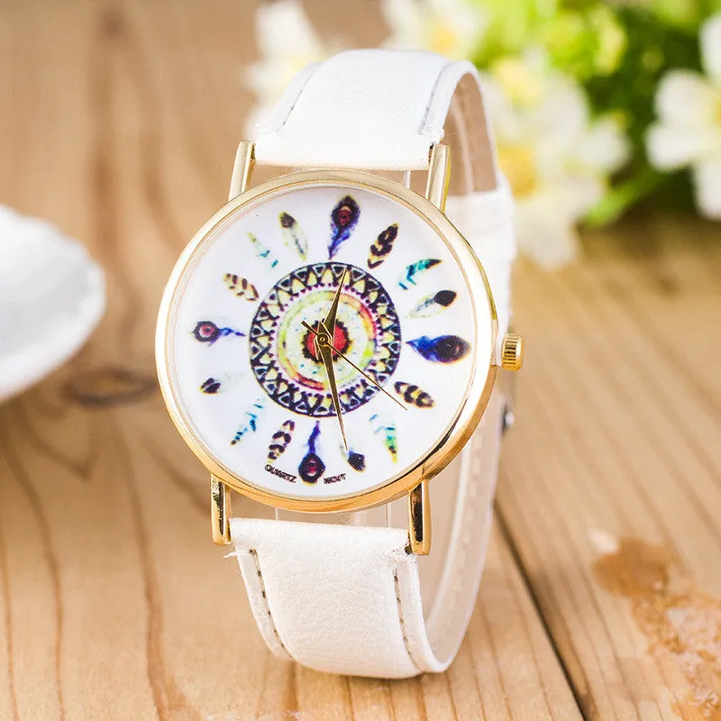 Beautiful Peacock Feather Leather Watch