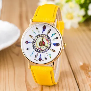 Beautiful Peacock Feather Leather Watch
