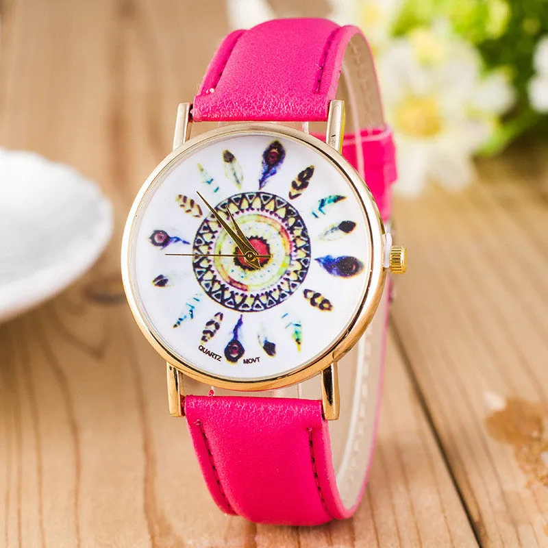 Beautiful Peacock Feather Leather Watch