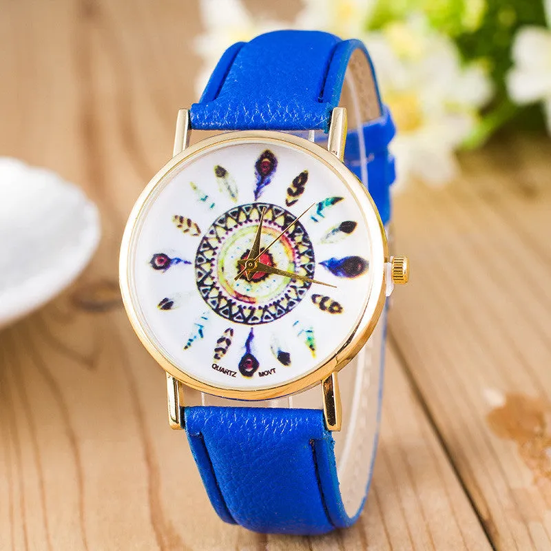 Beautiful Peacock Feather Leather Watch