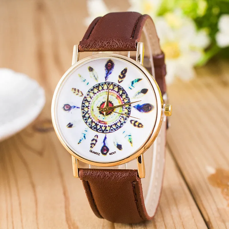 Beautiful Peacock Feather Leather Watch