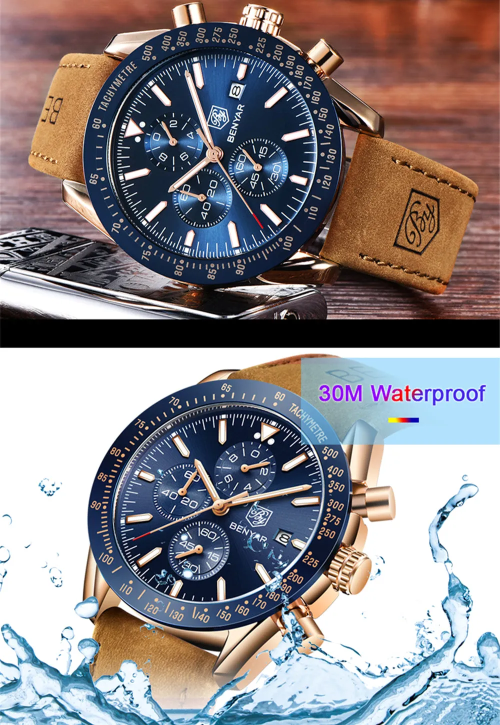 BENYAR Men's Luxury Sport Quartz Chronograph Watch