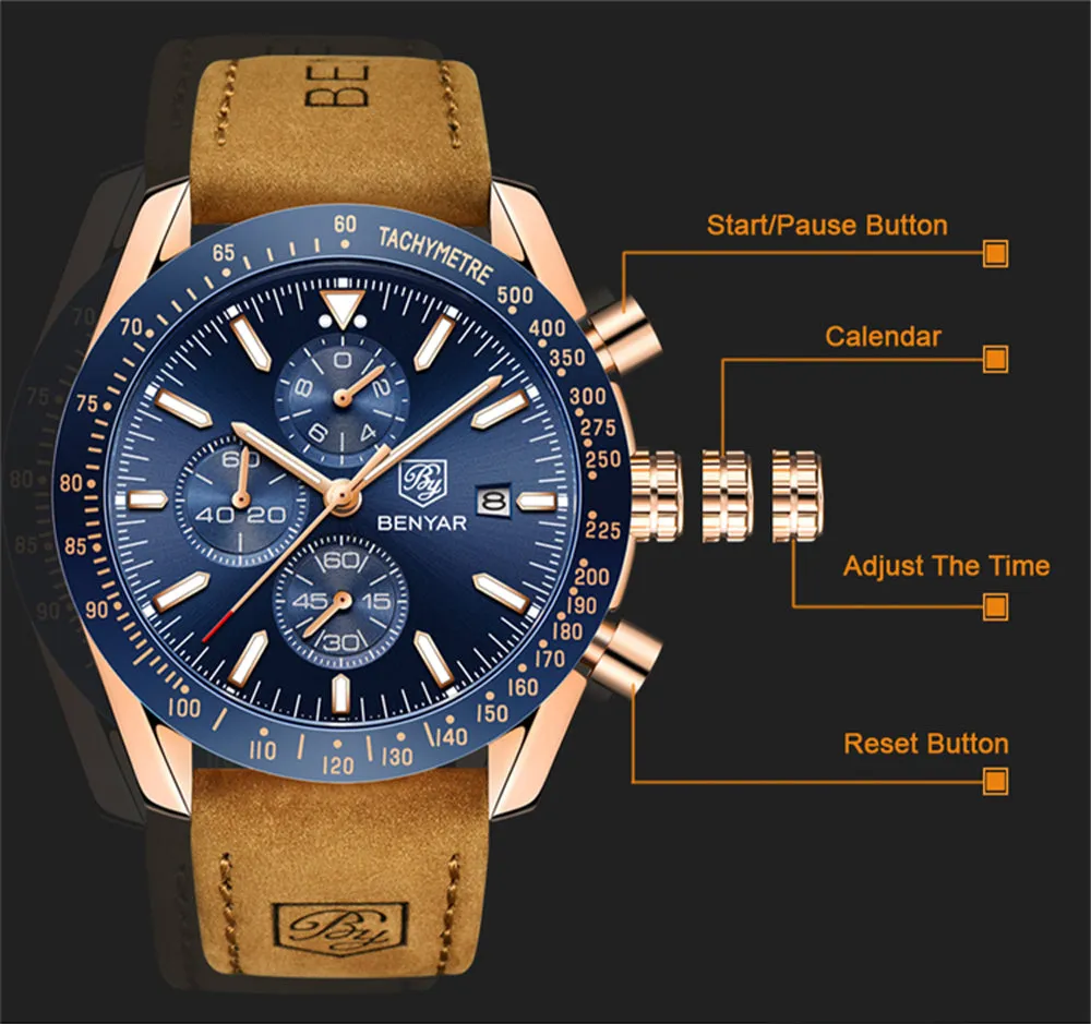 BENYAR Men's Luxury Sport Quartz Chronograph Watch