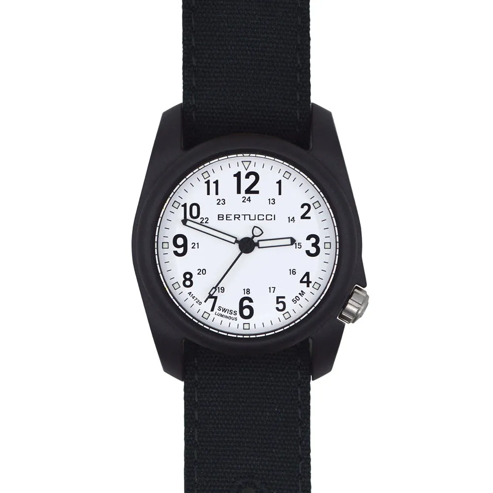Bertucci Mens DX3 Black Comfort Canvas Band White Analog Dial Quartz Wrist Watch - 11095