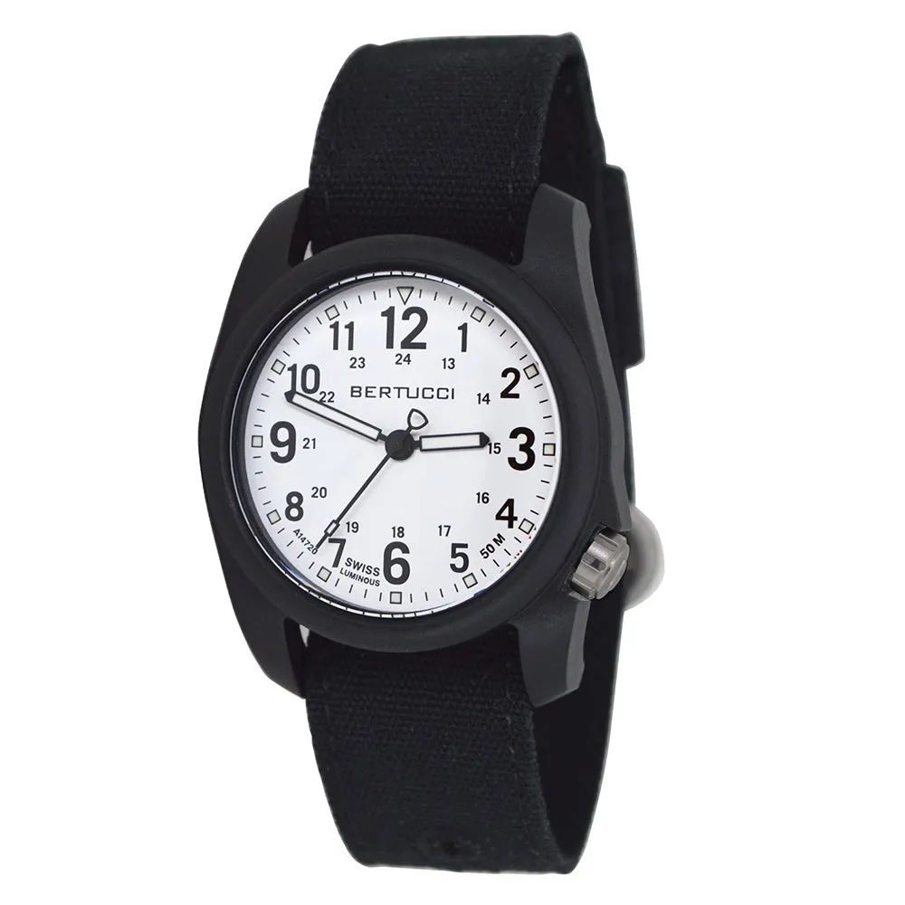Bertucci Mens DX3 Black Comfort Canvas Band White Analog Dial Quartz Wrist Watch - 11095