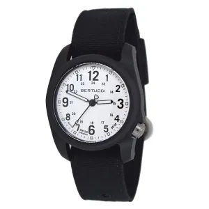Bertucci Mens DX3 Black Comfort Canvas Band White Analog Dial Quartz Wrist Watch - 11095