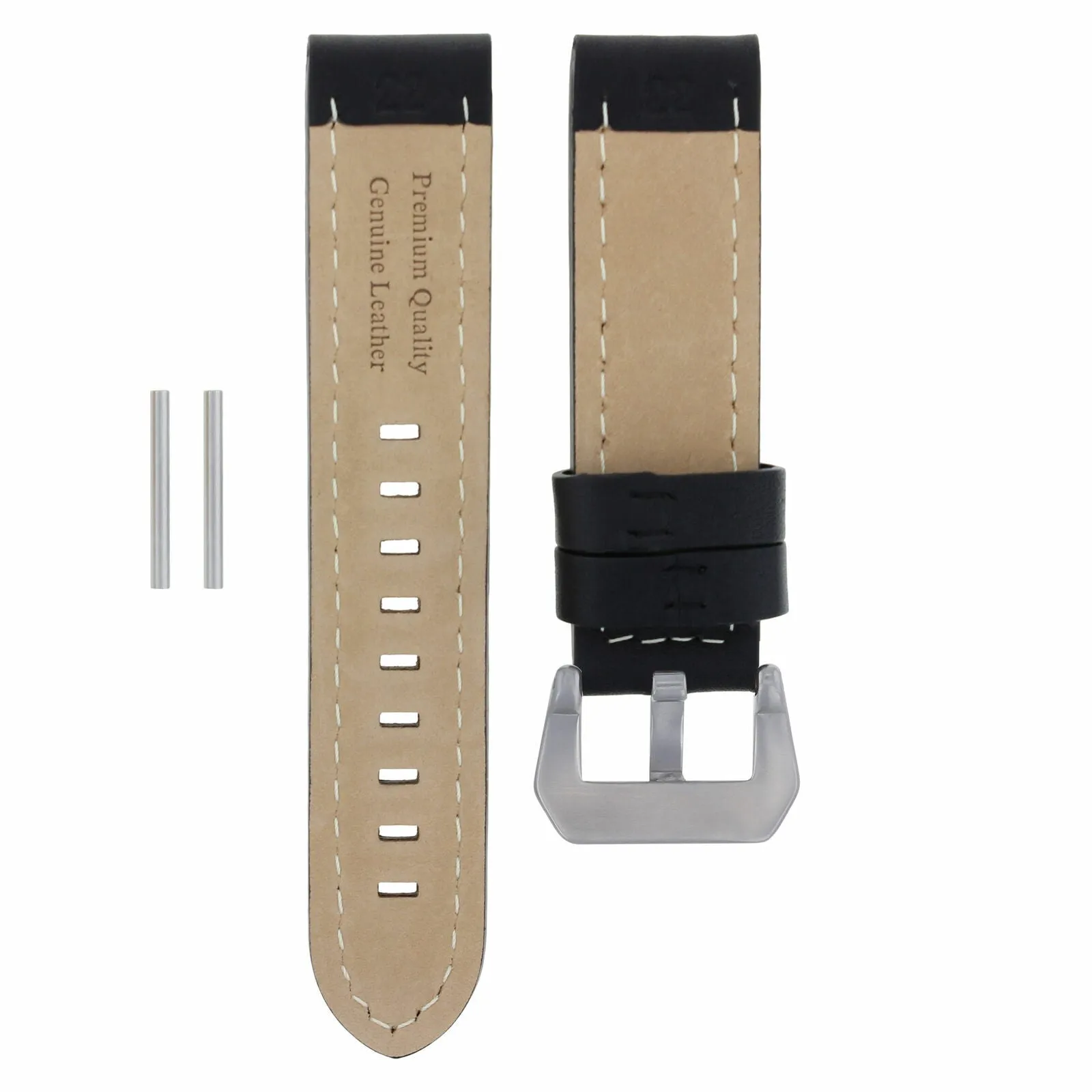 BIG 24MM COW LEATHER WATCH BAND STRAP FOR BREITLING BLACK NAVITIMER SHINY BUCKLE