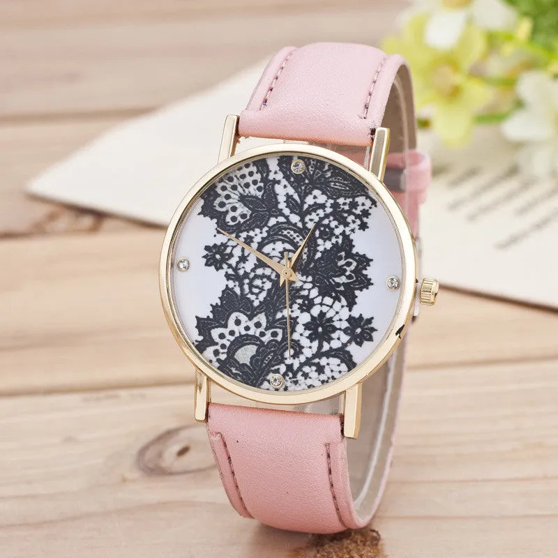 Black Floral Print Watch