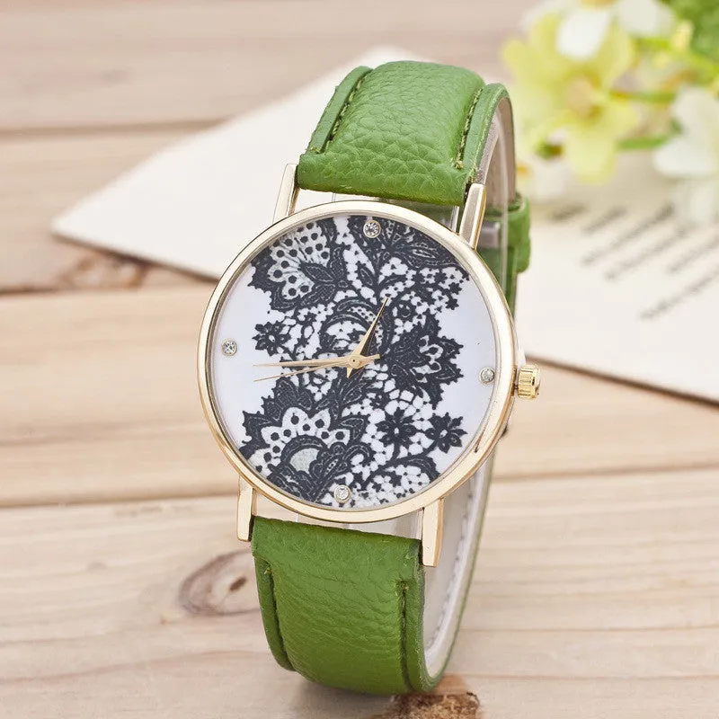 Black Floral Print Watch