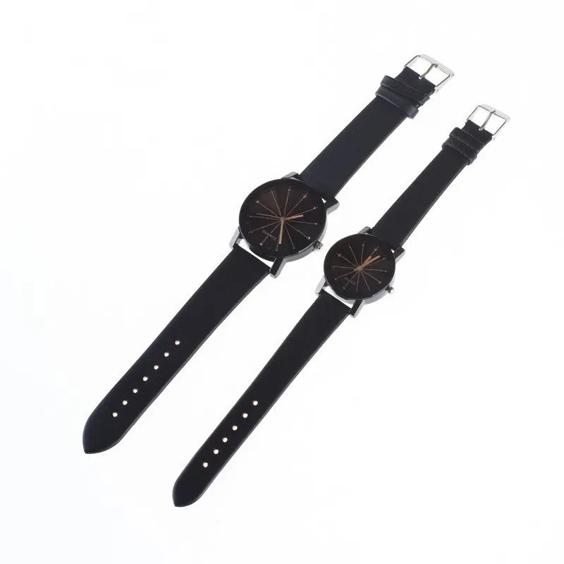 Black Round Dial Crystal Couple Watch