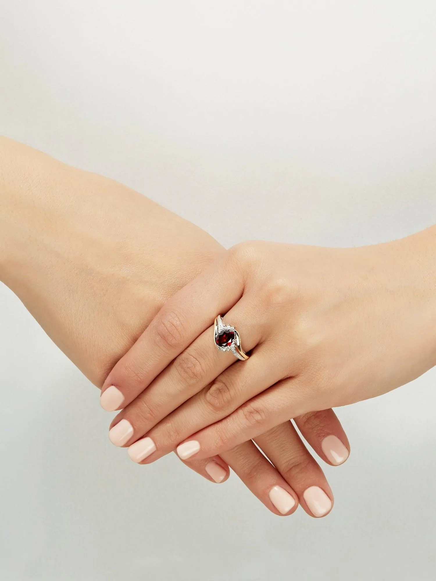 Brilliance Fine Jewelry Red Garnet Diamond Accent Ring in Sterling Silver and 10K Yellow Gold