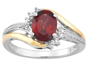 Brilliance Fine Jewelry Red Garnet Diamond Accent Ring in Sterling Silver and 10K Yellow Gold