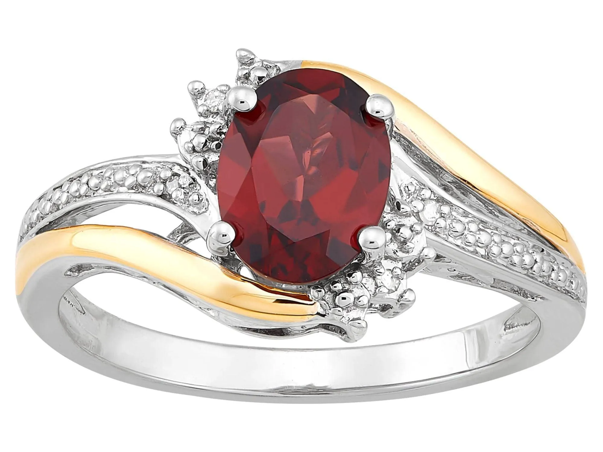 Brilliance Fine Jewelry Red Garnet Diamond Accent Ring in Sterling Silver and 10K Yellow Gold
