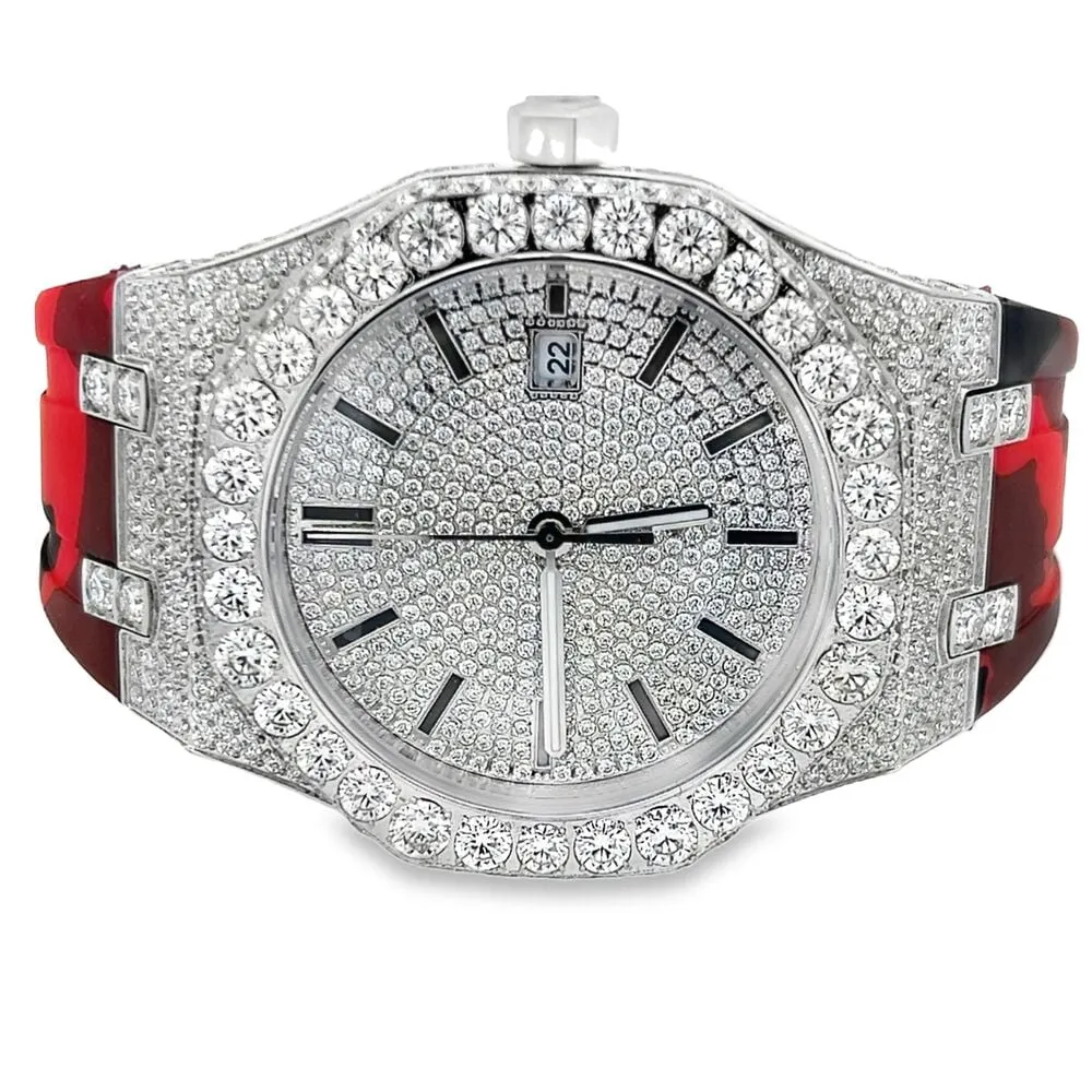 Bust Down Rubber Band Moissanite Steel VVS Iced Out Watch