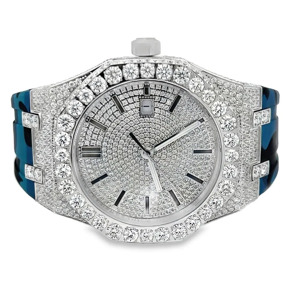 Bust Down Rubber Band Moissanite Steel VVS Iced Out Watch