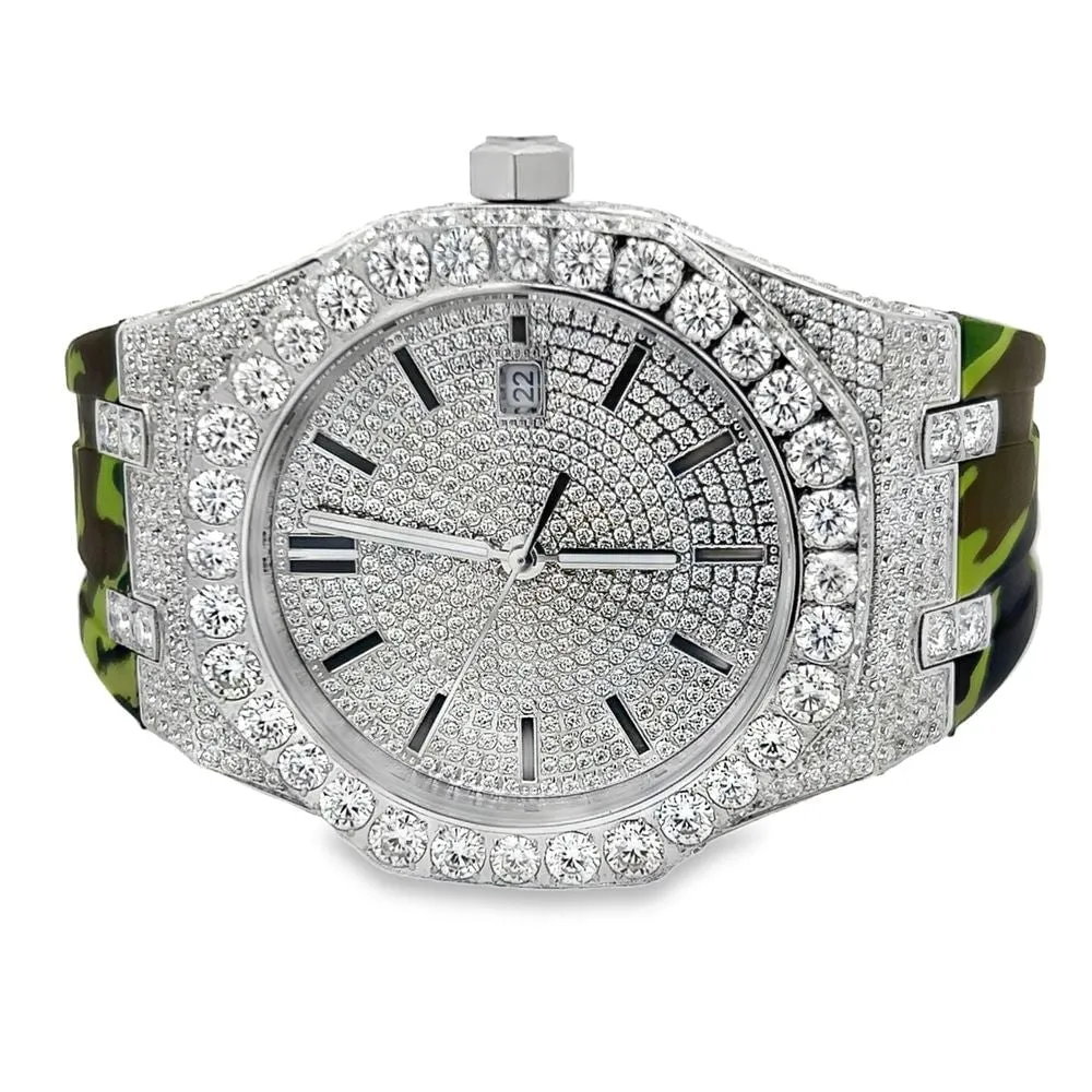 Bust Down Rubber Band Moissanite Steel VVS Iced Out Watch