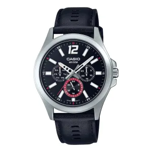 Casio Men's Analog Black Leather Strap Watch MTPE350L-1B MTP-E350L-1B